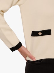Long Sleeve Crew Neck Contrast Bow Neck Cardigan Sweater - Image 5 of 6