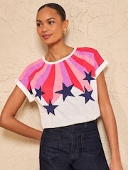 Love & Roses Ivory Star Print Crew Neck Jersey T-Shirt - Image 1 of 4