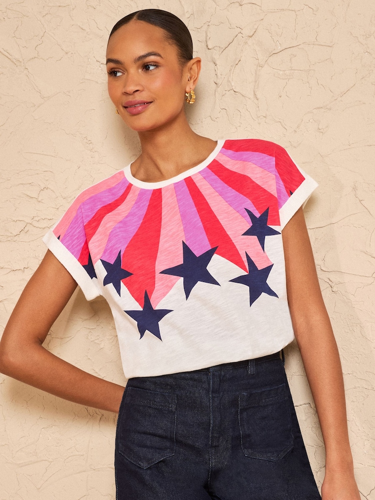 Love & Roses Ivory Star Print Crew Neck Jersey T-Shirt - Image 1 of 4