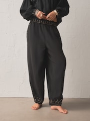 Rockett St George Black Embellished Woven Barrel Leg Trousers - Image 2 of 7