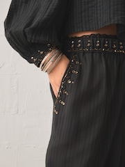 Rockett St George Black Embellished Woven Barrel Leg Trousers - Image 6 of 7