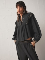 Rockett St George Black Frill Embellished Blouse - Image 1 of 6