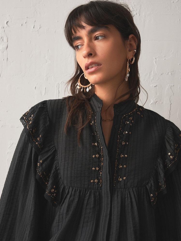 Rockett St George Black Frill Embellished Blouse - Image 6 of 6