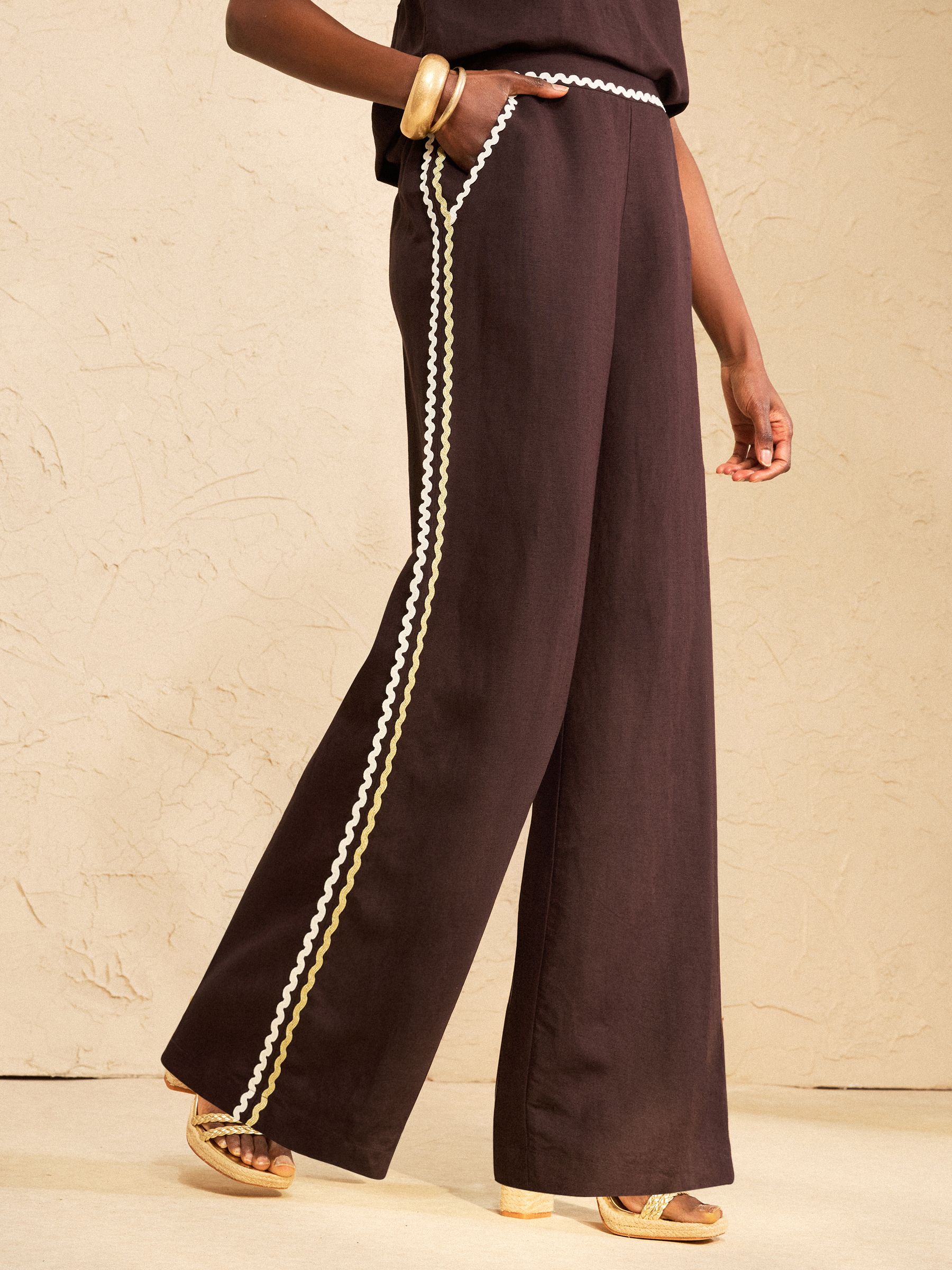Buy Love & Roses Chocolate Brown Viscose/Linen Blend Ric Rac