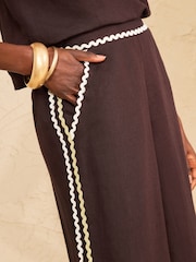 Love & Roses Chocolate Brown Ric Rac Detailed Trousers - Image 2 of 4