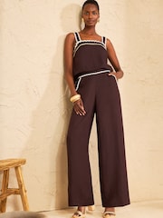 Love & Roses Chocolate Brown Ric Rac Detailed Trousers - Image 3 of 4