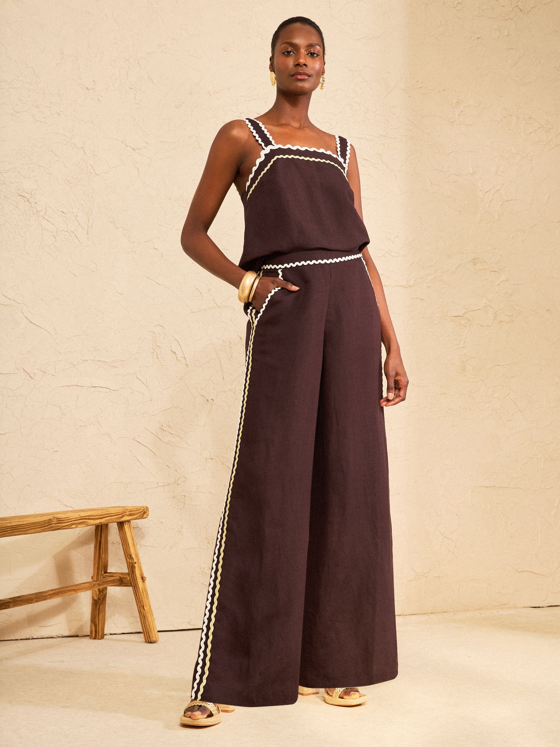 Buy Love & Roses Chocolate Brown Viscose/Linen Blend Ric Rac