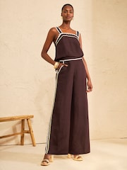 Love & Roses Chocolate Brown Ric Rac Detailed Trousers - Image 4 of 4