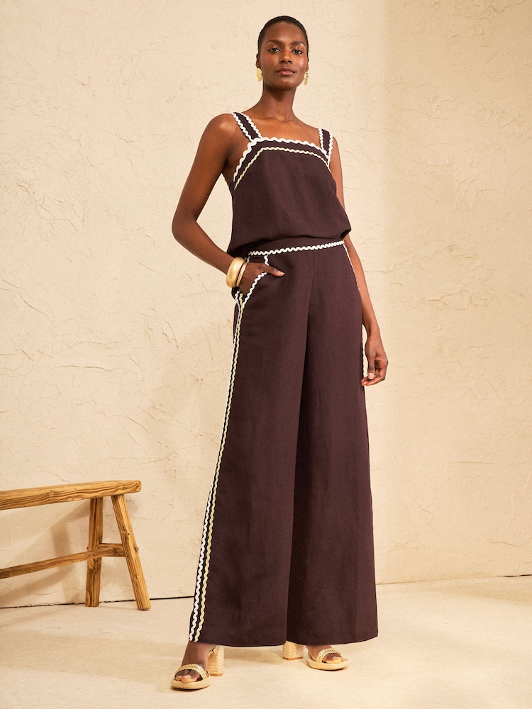 Love & Roses Chocolate Brown Ric Rac Detailed Trousers - Image 4 of 4