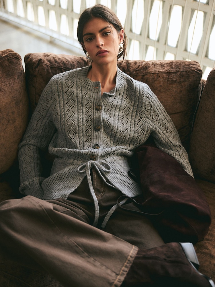 BHOEM Grey Cable Knit Peplum Cardigan - Image 1 of 6