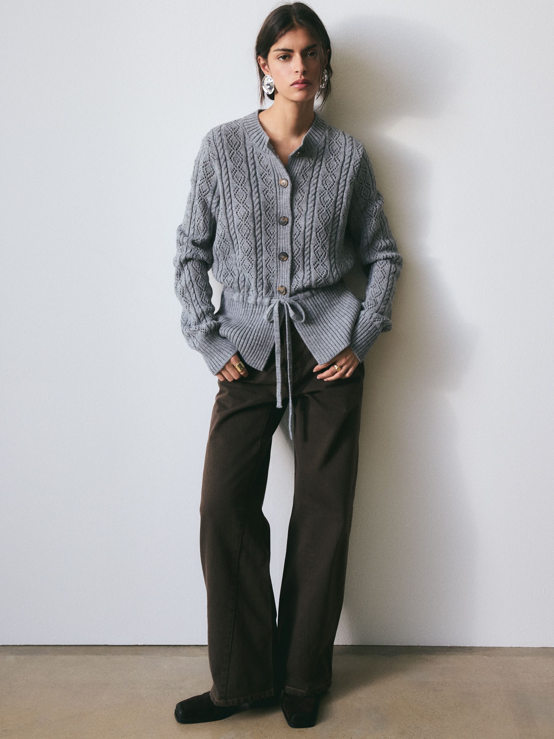 Buy BHOEM Grey Cable Knit Peplum Cardigan from Next China