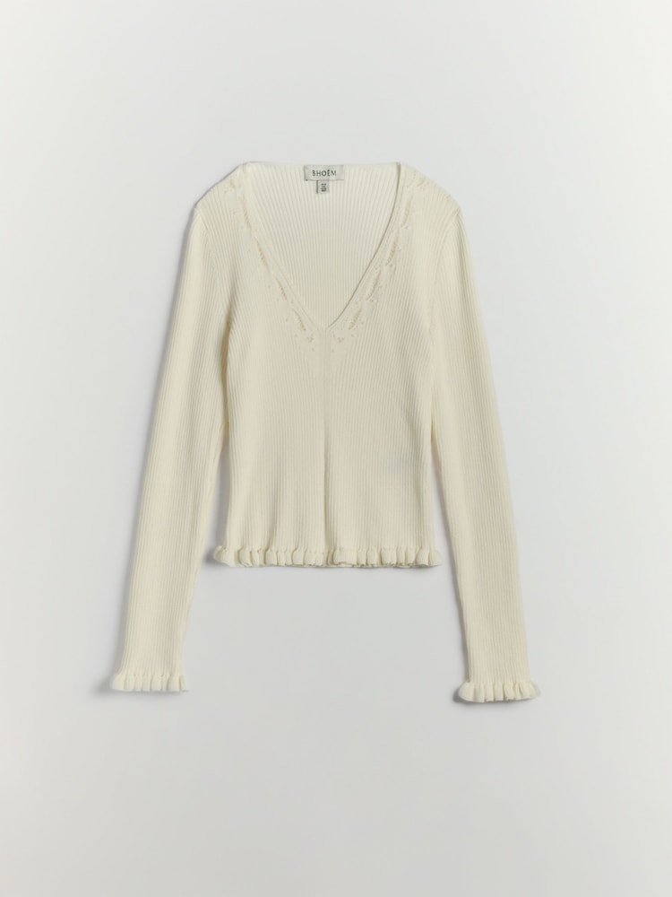 BHOEM V-Neck Embellished Knit Ecru Top - Image 6 of 6