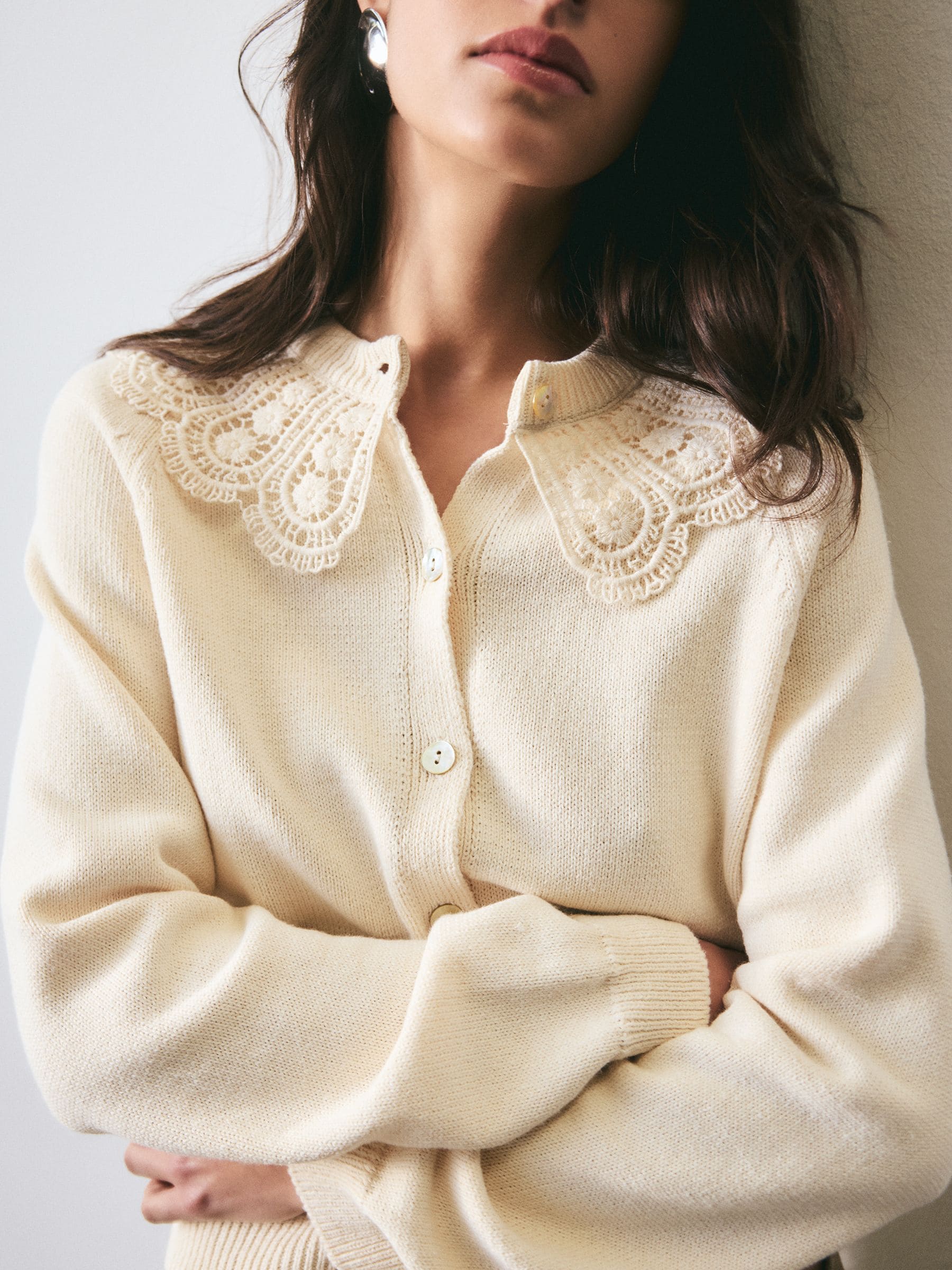 Buy BHOEM Ecru Crochet Collar Knit Cardigan from the Next UK