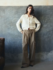 BHOEM Crochet Collar Knit Ecru Cardigan - Image 2 of 5