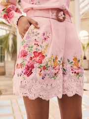 Love & Roses Blush Pink Floral Printed Lace Hem Shorts - Image 1 of 5