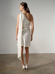 White Textured Satin Halter Sleeveless Mini Dress - Image 5 of 5