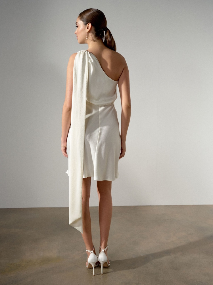 White Textured Satin Halter Sleeveless Mini Dress - Image 5 of 5 White Textured Satin Halter Sleeveless Mini Dress - Image 5 of 5