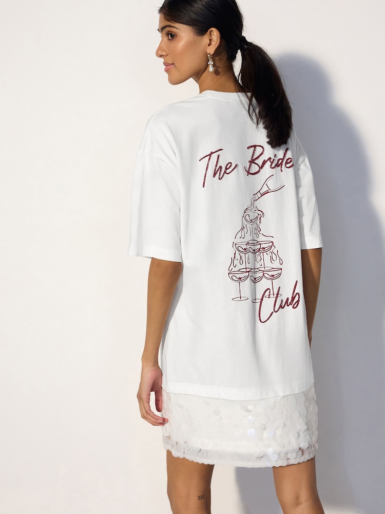 White Bridal Print - Short Sleeve T-shirt Sequin Bridal Dress - Bild 1 von 4