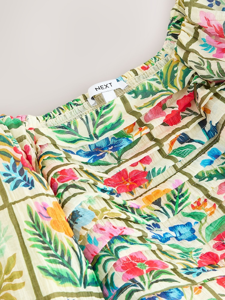 Red Floral Tile Print Puff Sleeve Mini Occasion Dress - Image 8 of 8