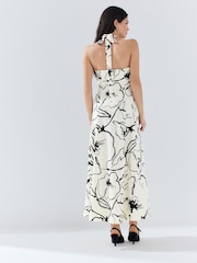 Monochrome Print Halter Neck Midi Occasion Dress - Image 4 of 8