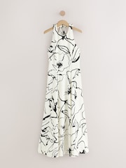 Monochrome Print Halter Neck Midi Occasion Dress - Image 6 of 8