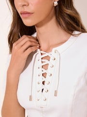Lipsy White Fit & Flared Denim Mini Dress - Image 2 of 4