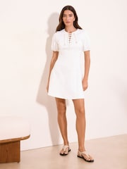 Lipsy White Fit & Flared Denim Mini Dress - Image 3 of 4