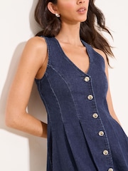 Lipsy Rinse Blue Wash Button Down Denim Mini Dress - Image 2 of 4