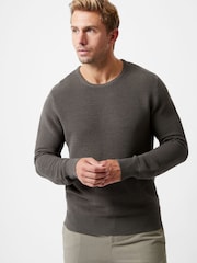 French Connection Grey Cotton Ottoman Ribbed Knit Crew Neck Long Sleeve Sweatshirt - Image 1 of 4