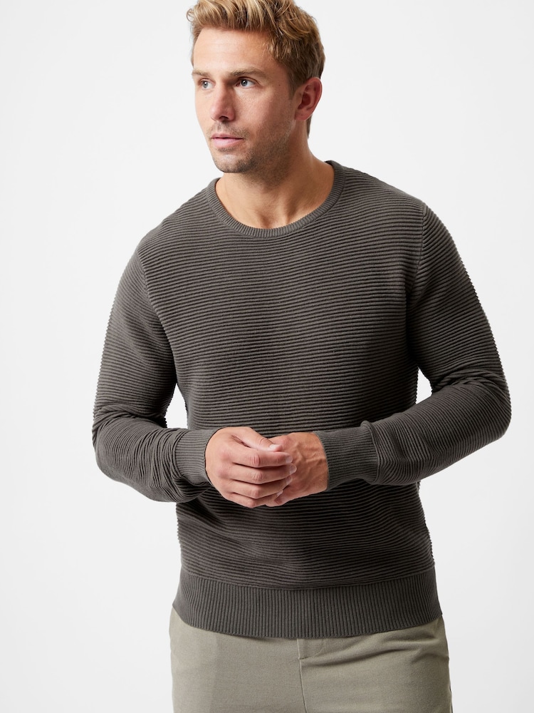 French Connection Grey Cotton Ottoman Ribbed Knit Crew Neck Long Sleeve Sweatshirt - Image 1 of 4 French Connection Grey Cotton Ottoman Ribbed Knit Crew Neck Long Sleeve Sweatshirt - Image 1 of 4