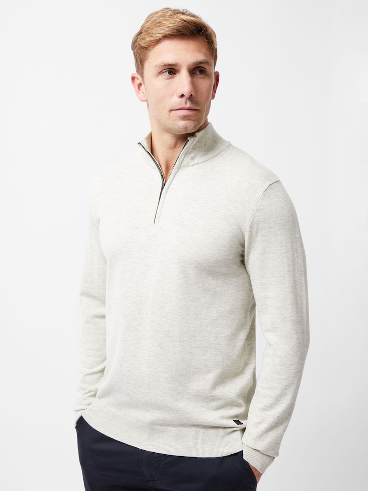 French Connection Natural ¼ Zip Knit Jumper - Image 1 of 4 French Connection Natural ¼ Zip Knit Jumper - Image 1 of 4