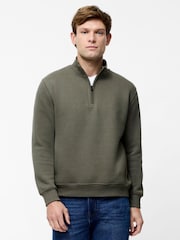 French Connection Green Cotton Blend ¼ Zip Side Pockets Jumper - Image 1 of 5