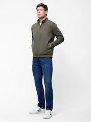 French Connection Green Cotton Blend ¼ Zip Side Pockets Jumper - Image 3 of 5