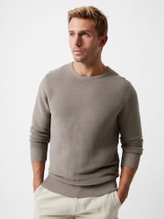 French Connection Green Cotton Ottoman Ribbed Knit Crew Neck Long Sleeve Sweatshirt - Image 1 of 5