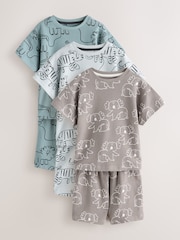 Blue/Grey Linear Print Short Pyjamas 3 Pack (9mths-10yrs) - Image 1 of 7