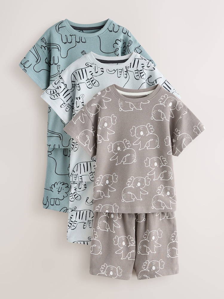 Blue/Grey Linear Print Short Pyjamas 3 Pack (9mths-10yrs) - Image 1 of 7