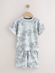 Blue/Grey Linear Print Short Pyjamas 3 Pack (9mths-10yrs) - Image 2 of 7