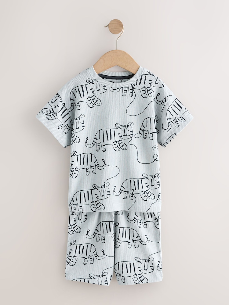 Blue/Grey Linear Print Short Pyjamas 3 Pack (9mths-10yrs) - Image 2 of 7