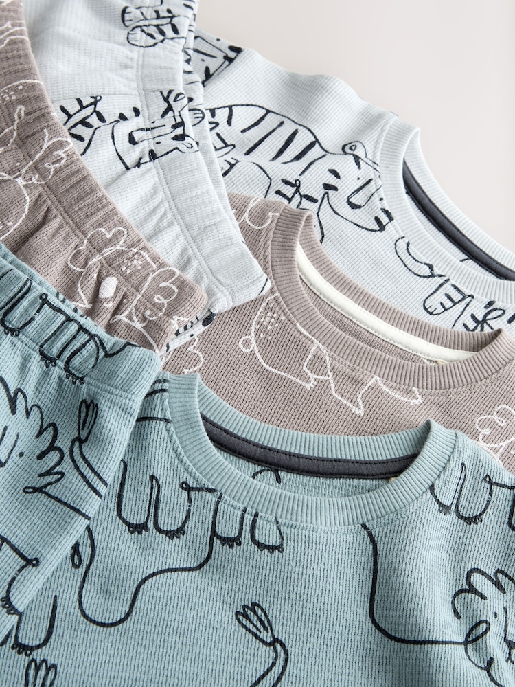 Blue/Grey Linear Print Short Pyjamas 3 Pack (9mths-10yrs) - Image 7 of 7