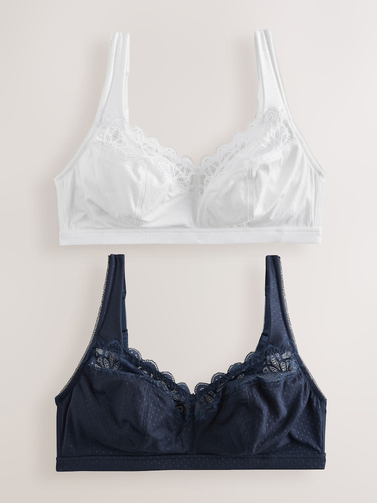 Navy/White Total Support Modal & Lace 2 Pack Bras B-H - Image 1 of 5 Navy/White Total Support Modal & Lace 2 Pack Bras B-H - Image 1 of 5