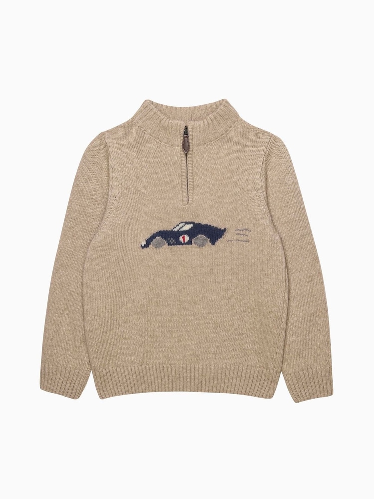 Trotters London Cream Sebastian Car Half Zip Jumper - Image 1 of 2