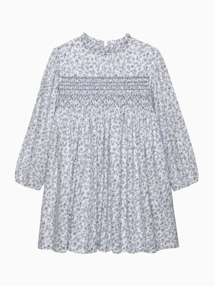 Trotters London Blue Edie Rose Floral Smocked Dress - Image 1 of 2 Trotters London Blue Edie Rose Floral Smocked Dress - Image 1 of 2
