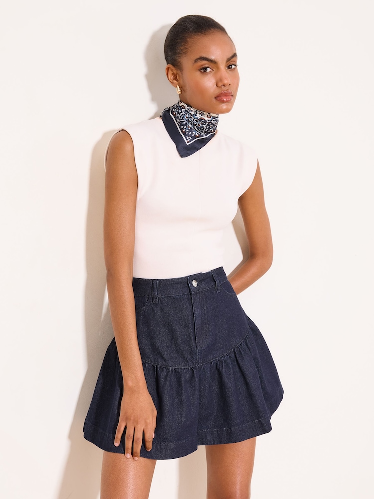 Lipsy Flared Denim Mini Skirt - Image 1 of 4