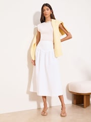 Lipsy White Denim Dropped Waist Midi Skirt - Image 1 of 5