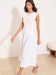 Lipsy White Denim Dropped Waist Midi Skirt - Image 3 of 5