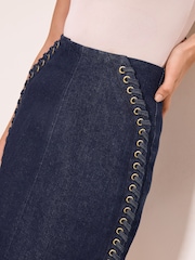 Lipsy Denim Rinse Blue Whipstitch Detail Mini Skirt - Image 2 of 5