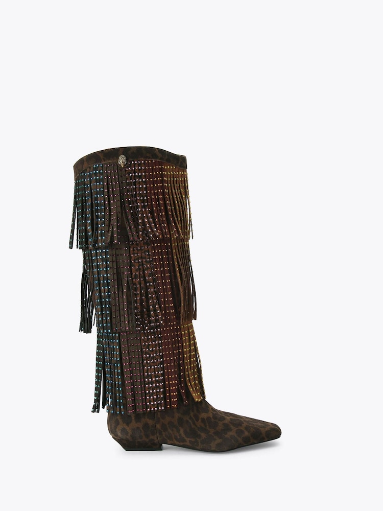 Kurt Geiger London Western Fringe Pull On Brown Boots - Image 1 of 4 Kurt Geiger London Western Fringe Pull On Brown Boots - Image 1 of 4