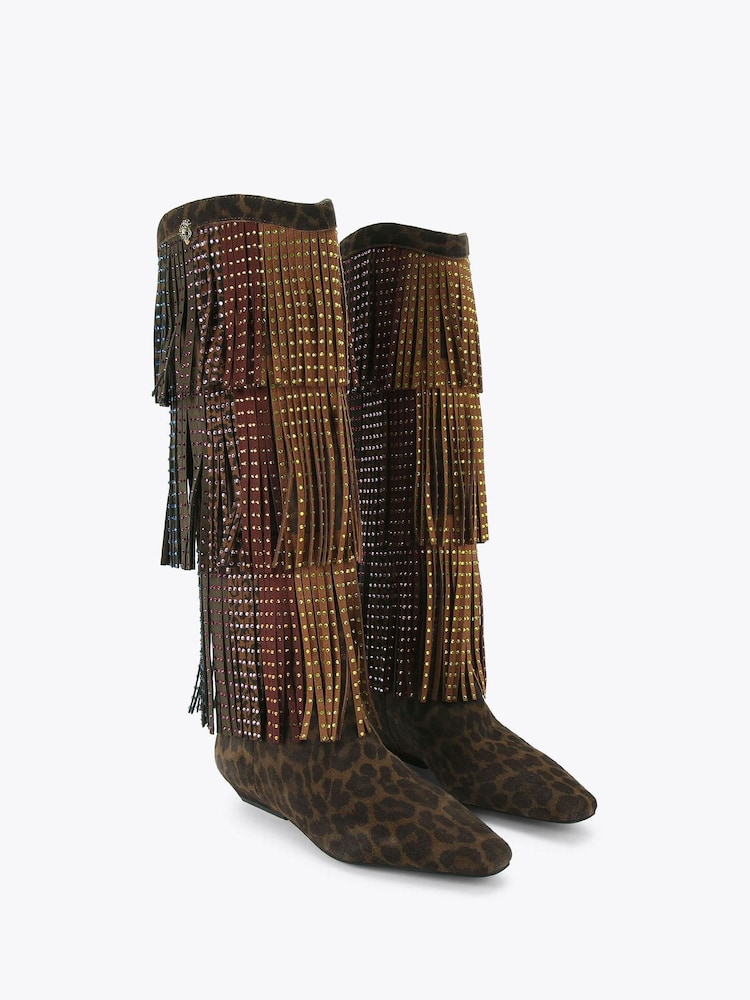 Kurt Geiger London Western Fringe Pull On Brown Boots - Image 2 of 4 Kurt Geiger London Western Fringe Pull On Brown Boots - Image 2 of 4