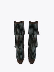 Kurt Geiger London Western Fringe Pull On Brown Boots - Image 3 of 4