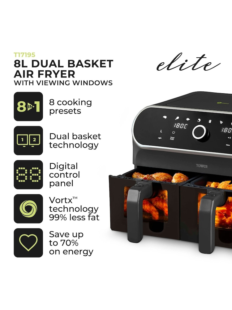 Tower Graphite 8L Elite Dual Visual Basket Air Fryer - Image 2 of 7 Tower Graphite 8L Elite Dual Visual Basket Air Fryer - Image 2 of 7